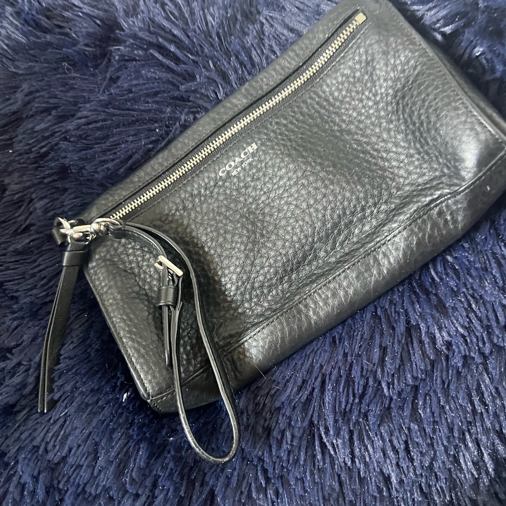 Coach Black Leather Wristlet with Zipper
